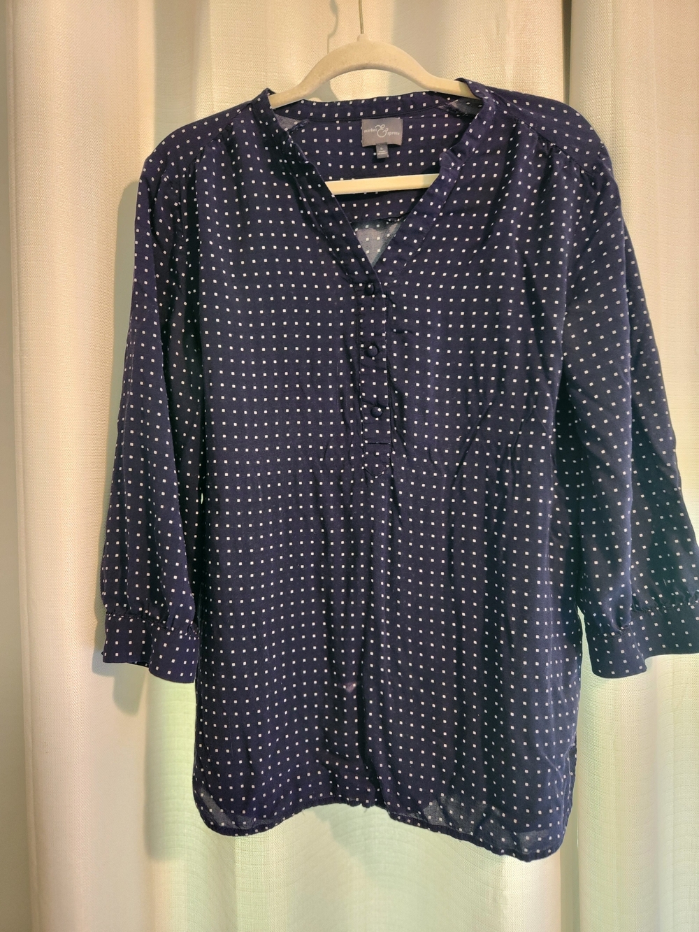 Market & Spruce Square Dot Henley Blouse, Size L